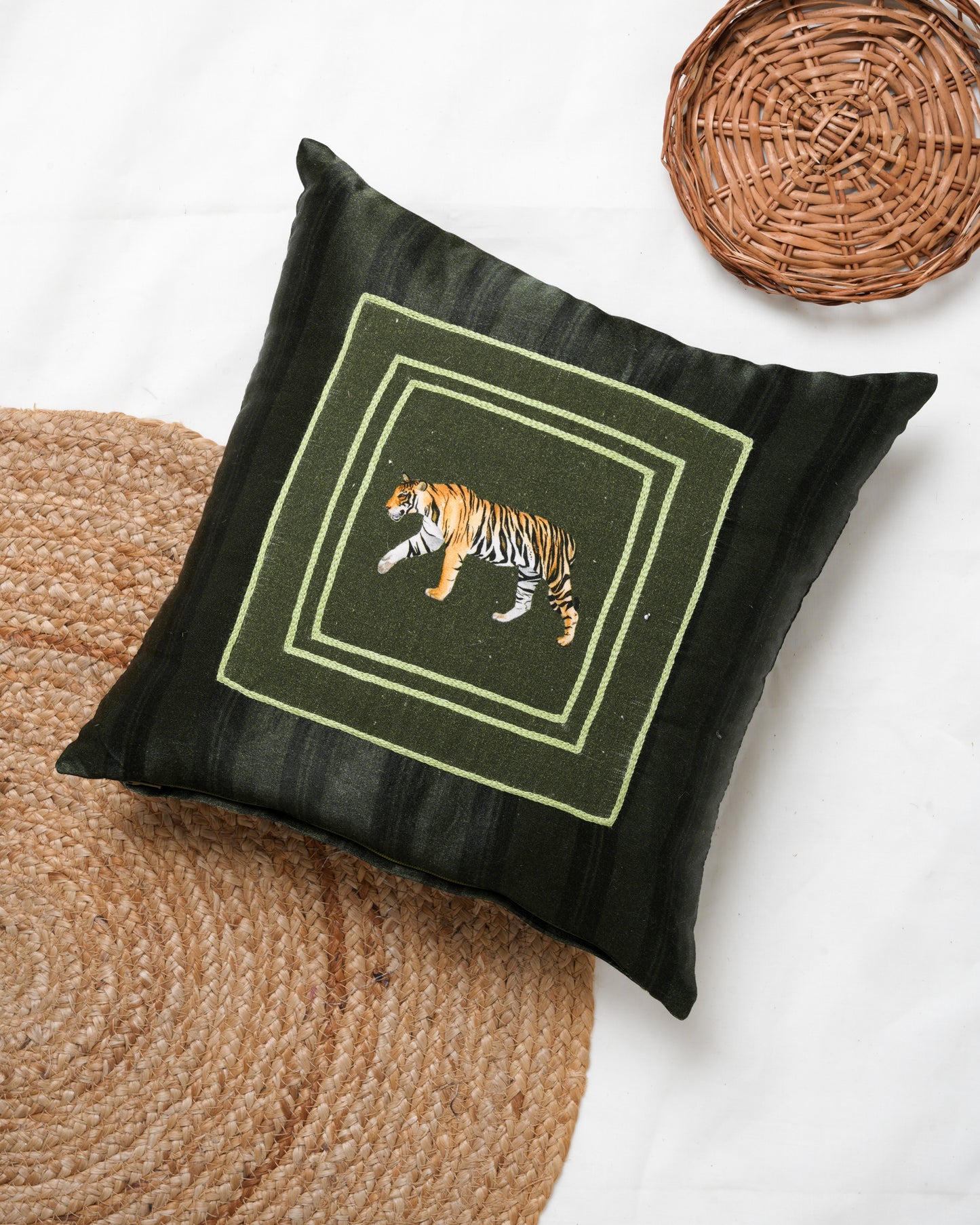 Tiger printed patch cushion cover