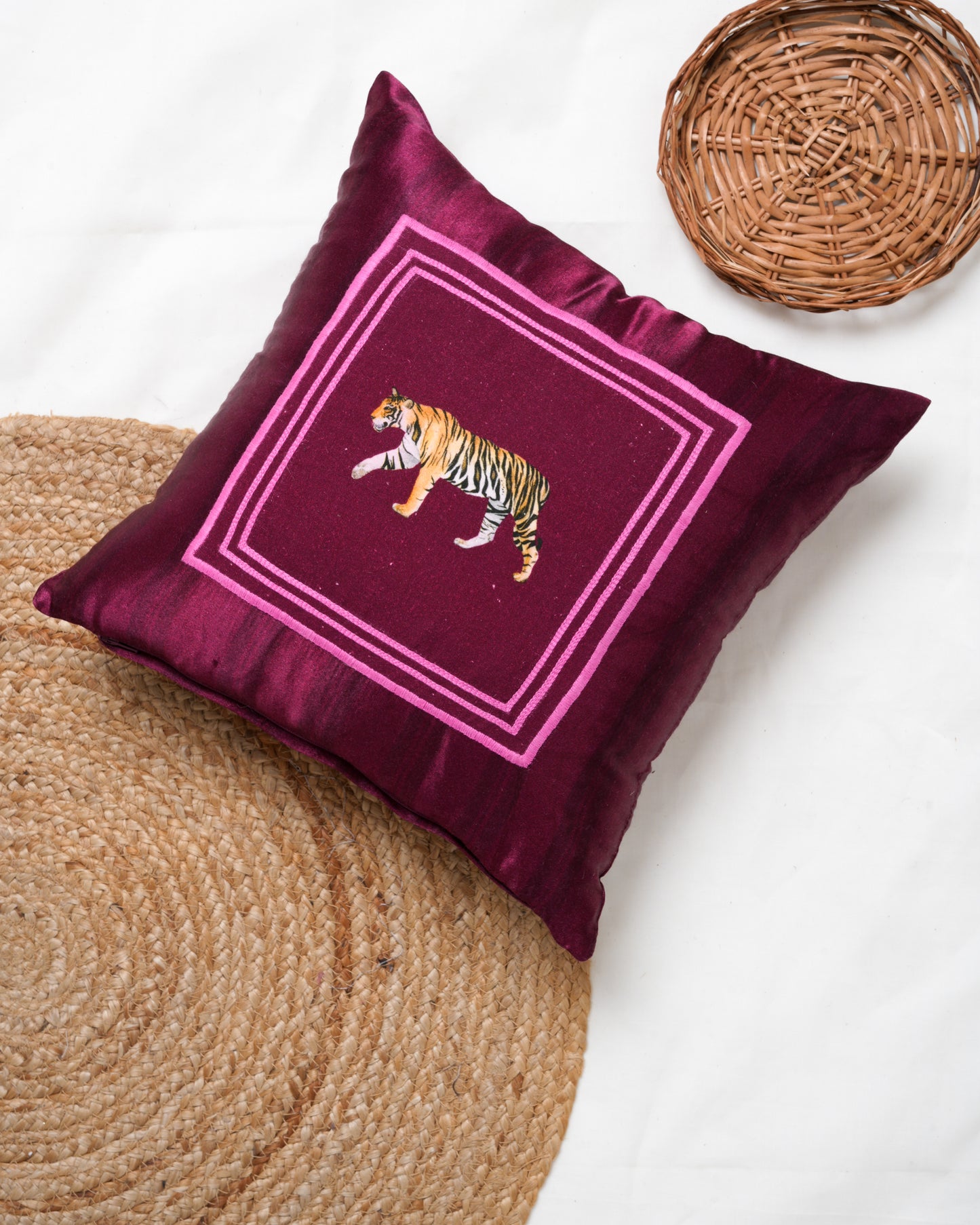 Tiger printed patch cushion cover