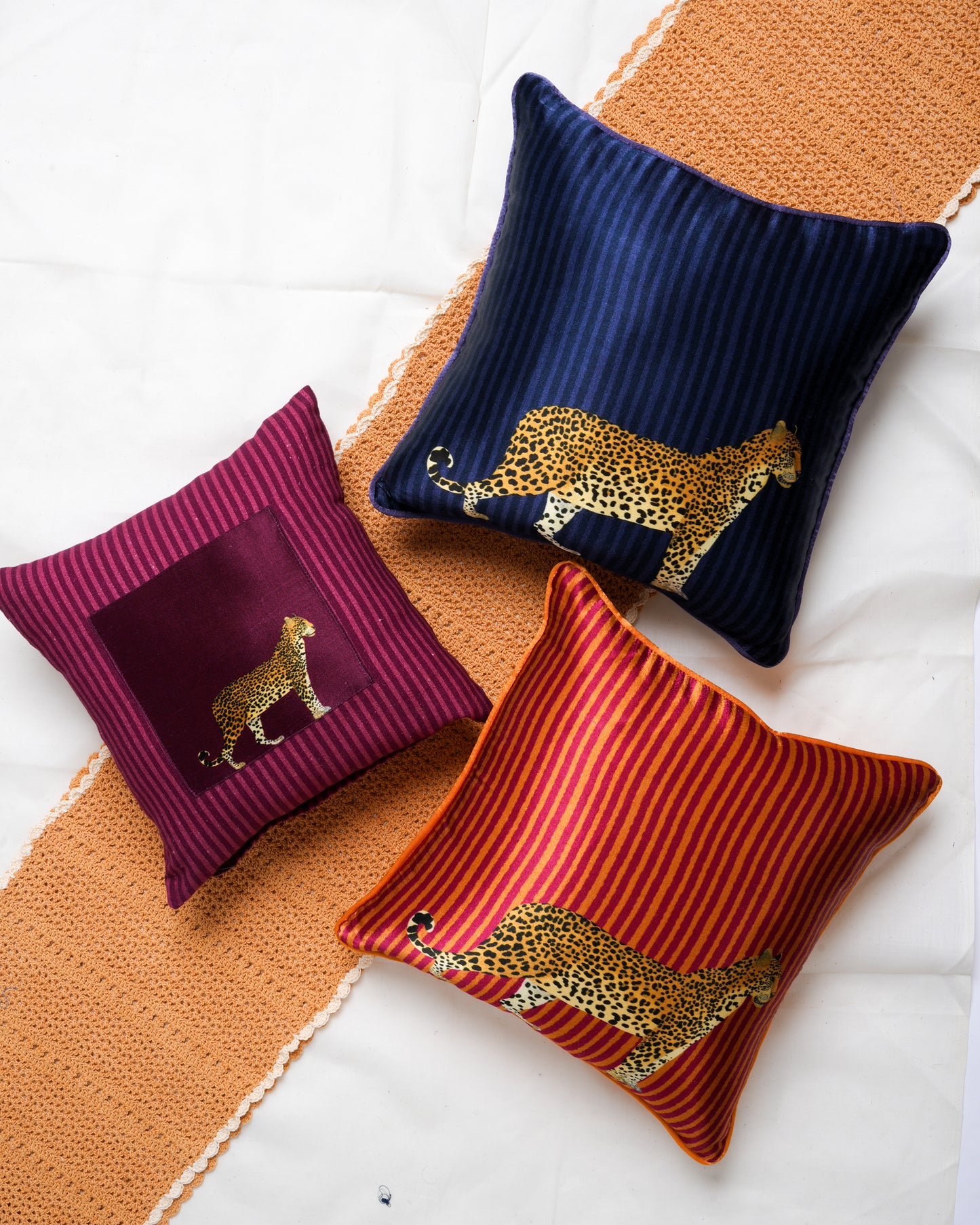 Striped cushion cover with printed patch detail