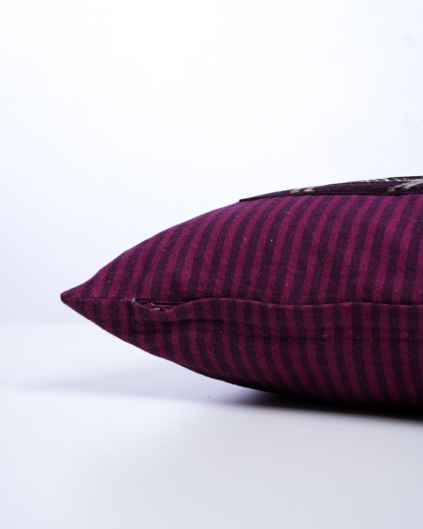 Striped cushion cover with printed patch detail
