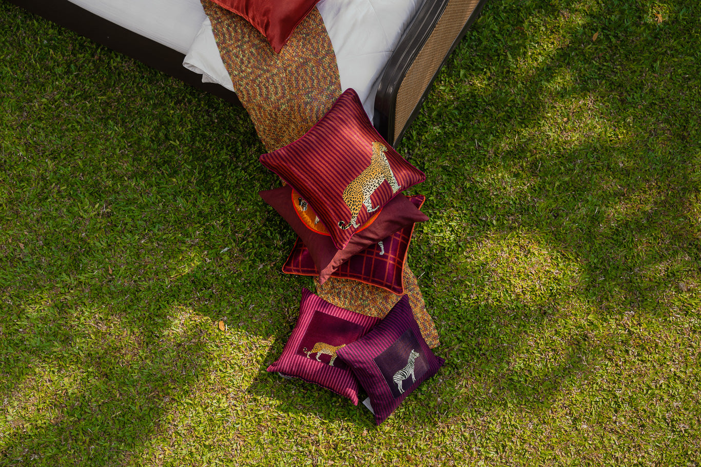 Striped cushion cover with printed patch detail