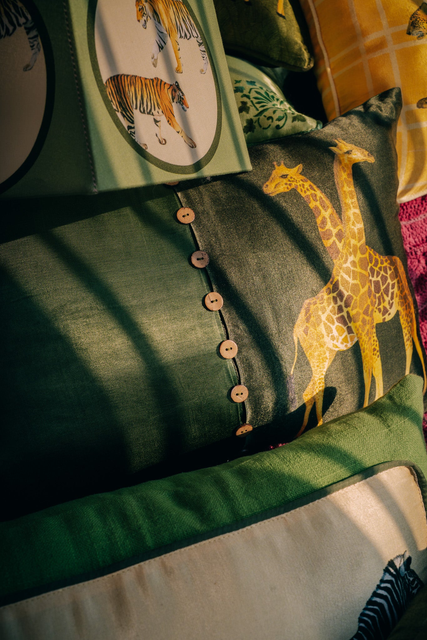Buttoned Giraffe cushion cover