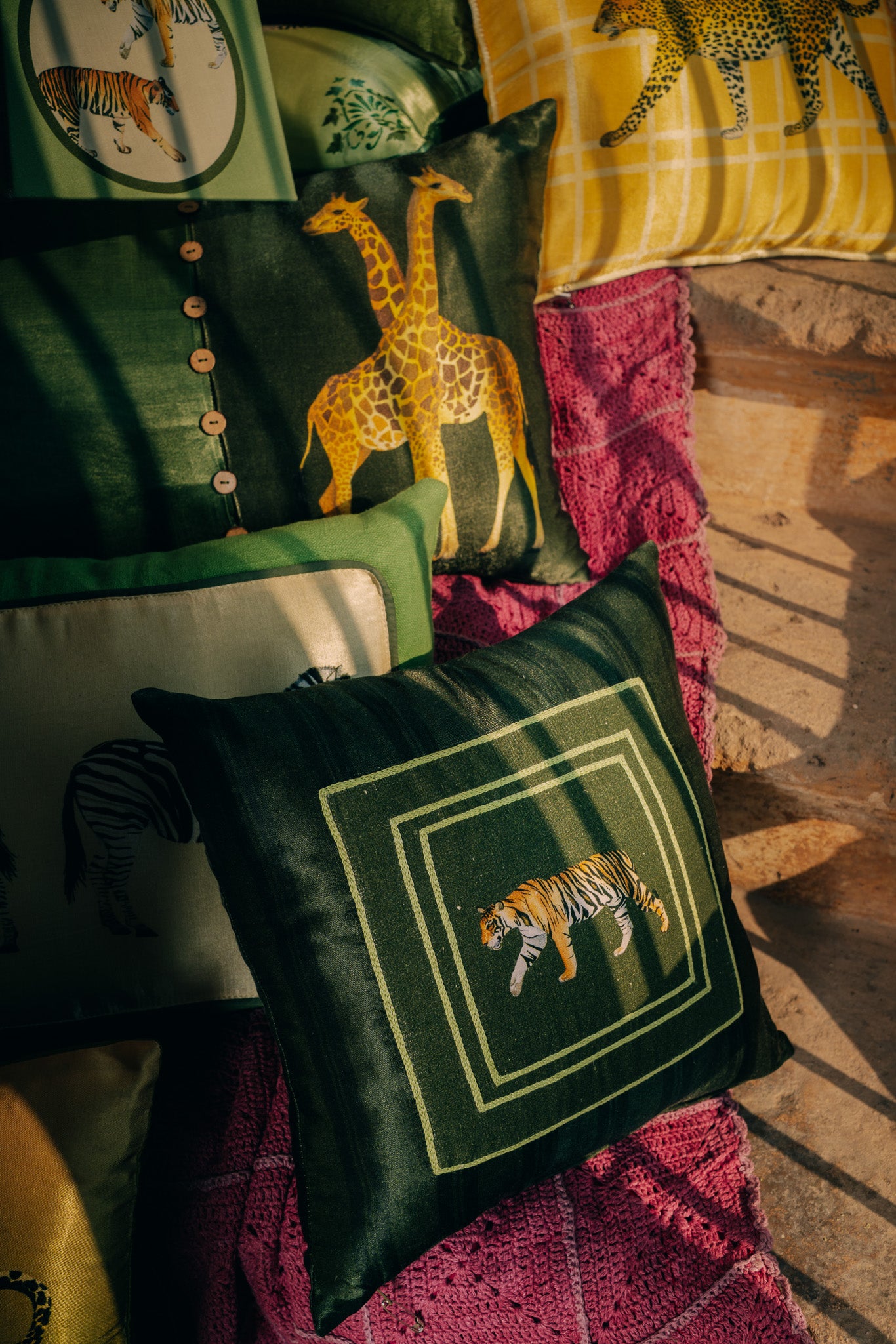 Tiger printed patch cushion cover