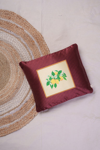 Floral Printed Patch on Stripes cushion cover