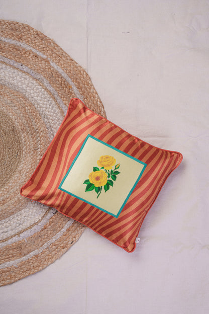 Floral Printed Patch on Stripes cushion cover