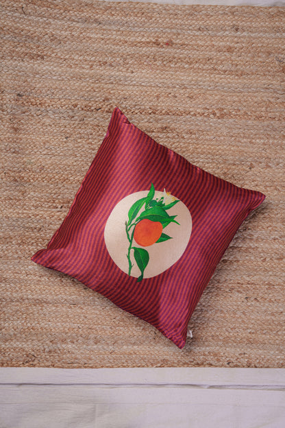 Floral Round Patch on Stripes cushion cover