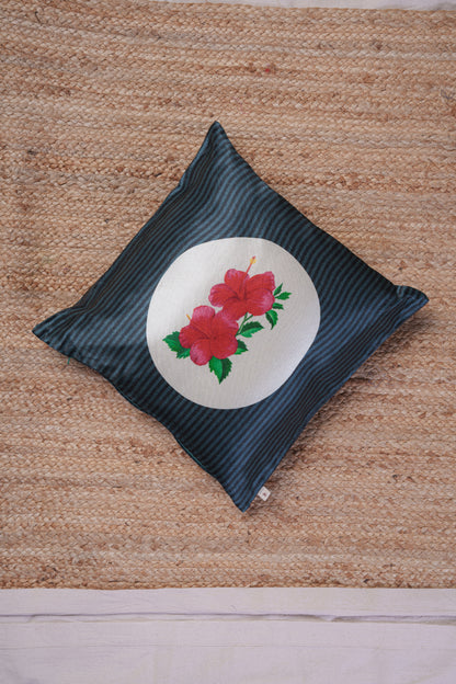 Floral Round Patch on Stripes cushion cover