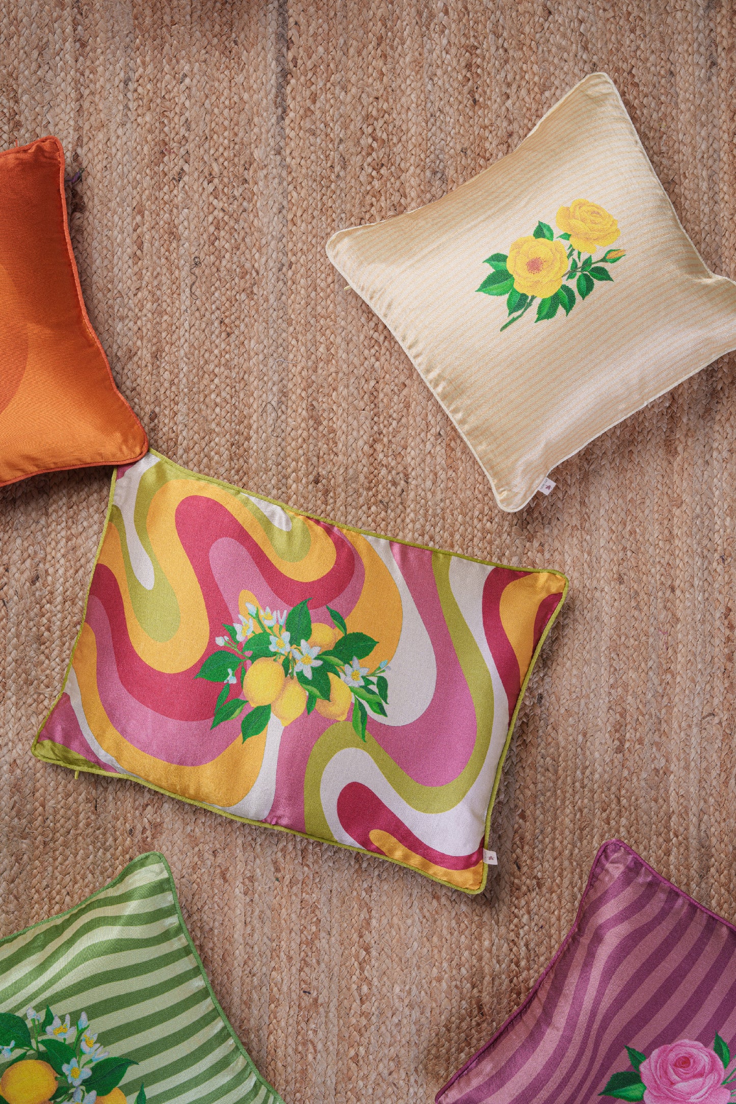 Printed motifs on Vertical Waves cushion covers