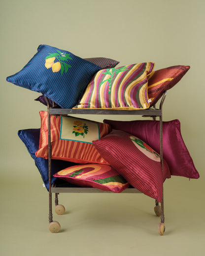 Blooms on Stripes cushion cover