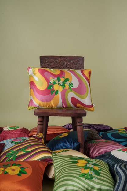Printed motifs on Vertical Waves cushion covers