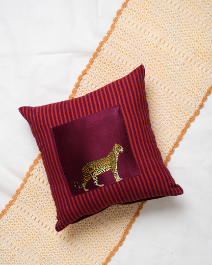 Striped cushion cover with printed patch detail