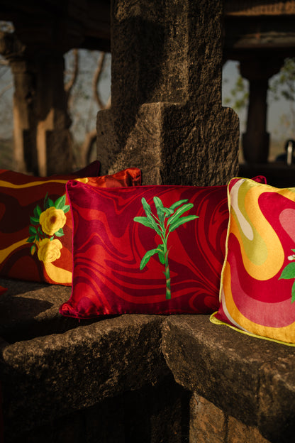 Printed motifs on Vertical Waves cushion covers