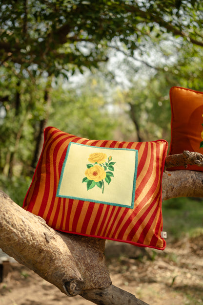 Floral Printed Patch on Stripes cushion cover
