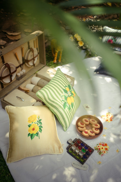 Blooms on Stripes cushion cover