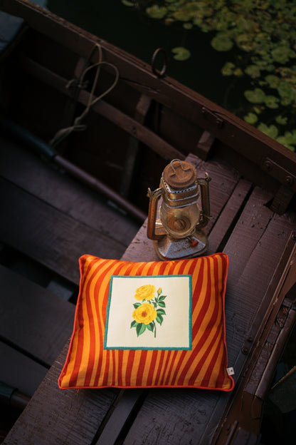 Floral Printed Patch on Stripes cushion cover