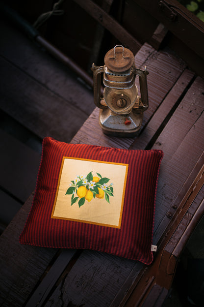 Floral Printed Patch on Stripes cushion cover