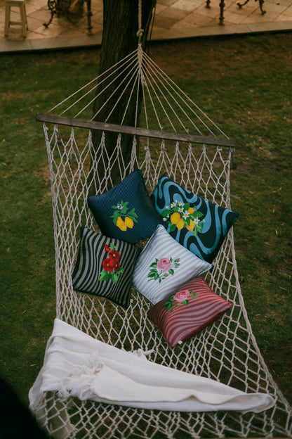 Blooms on Stripes cushion cover