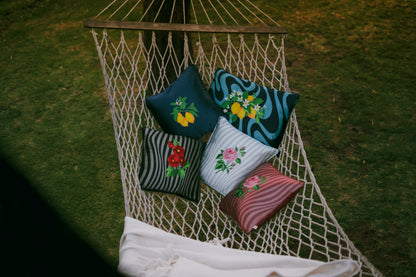Printed motifs on Vertical Waves cushion covers