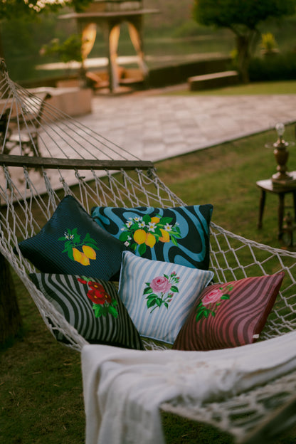 Printed motifs on Vertical Waves cushion cover